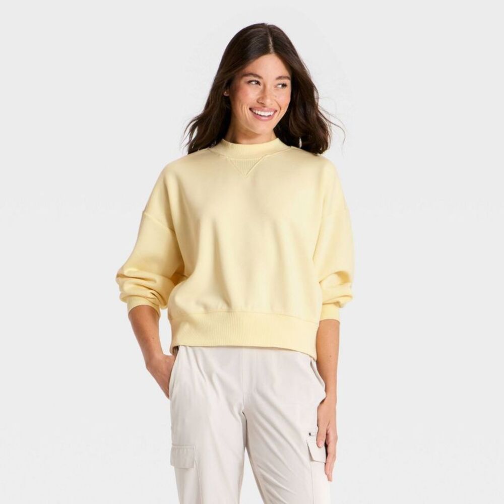 Women's Airy Sleek Pique Crewneck Sweatshirt - All In Motion Light Yellow S